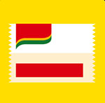 A yellow background with a red, white and black card The answer is: Indomie