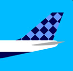 An airplane with a checkered tail The answer is: Jetblue