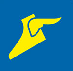 A yellow shoe with wings on the sides The answer is: Goodyear
