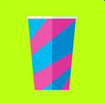 A cup blue and purple cup for a particular drink The answer is: Slurpee