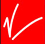 A white letter V The answer is: Virgin