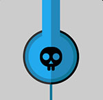 A blue pair of headphones The answer is: Skull Candy