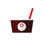 A brown cup with a stick coming out of it The answer is: Red Mango