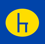 A yellow circle with a chair in the middle The answer is: Ikea