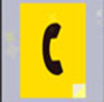 A yellow block with a black phone inside of it The answer is: Yellow Pages