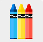 A blue , yellow, and orange crayon The answer is: Crayola