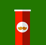 A green background and red can with a mustache on it The answer is: Pringles