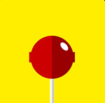A yellow bacground with a lollipop on it The answer is: Chupa Chops