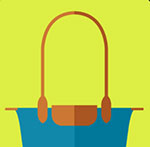 A brown and blue bag The answer is: Longchamp