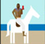 A man on a white horse The answer is: Old Spice