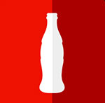 A half-lite red background and half dark red background with a white bottle on it The answer is: Coke