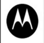A white letter M inside of a black circle The answer is: Motorolla
