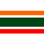 A white background with an orange, green, and red stripe The answer is: 7-Eleven