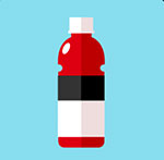 A black and white bottle with red juice in it The answer is: Vitamin