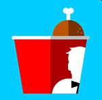 A red and white bucket of chicken The answer is: Kfc