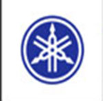 A blue circle with symbols inside of it The answer is: Yamaha