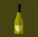 A green bottle with a black top The answer is: Don Perignon