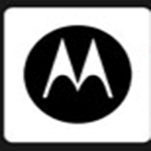 A white letter M inside of a black circle .