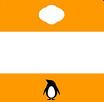 An orange and white background with a penguin on the bottom and a cloud on top The answer is: Penguin Books
