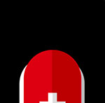 The top of a red object with a white cross The answer is: Victorinox