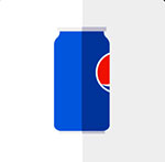 A white background with a blue soda can on the front  The answer is: Pepsi
