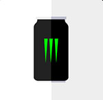 A black and green soda can  The answer is: Monster