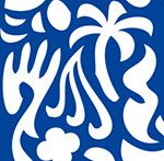A blue and white picture with a palm tree on it   The answer is: Unilever