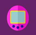 A purple keychain electronic game  The answer is: Tamagotchi