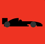 A black car in front of a red background  The answer is: Formula One