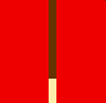 A red background with a brown stick and yellow bottom to it  The answer is: Pocky