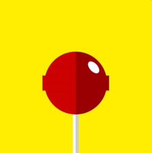 A yellow bacground with a lollipop on it