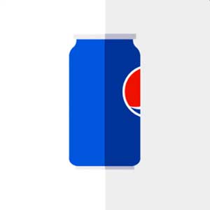 A white background with a blue soda can on the front