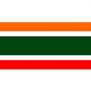 A white background with an orange, green, and red stripe