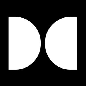 Two white D's logos with one being inverted