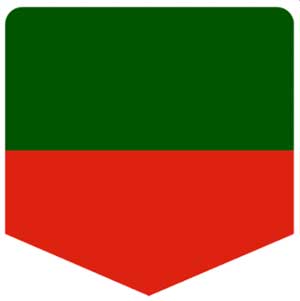 A green and red shield 