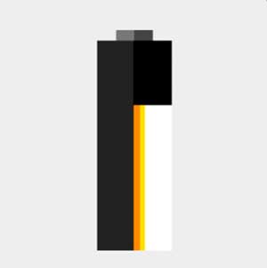 A black, orange, yellow and grey battery