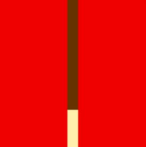 A red background with a brown stick and yellow bottom to it