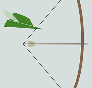 Shooting arrow with green hat and feather. 