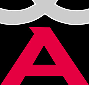 Big block letter A in red. 