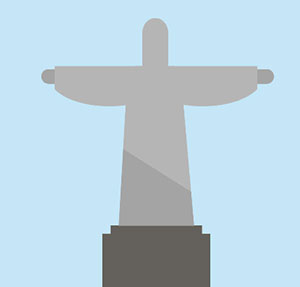 Saint statue with arms outstretched. 