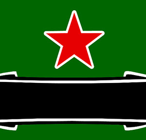 Red star with black ribbon. 