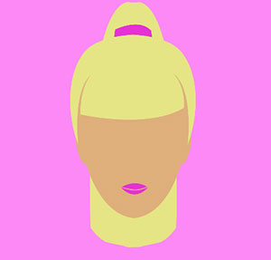 Blonde girl with pink lips. 