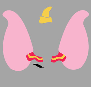 Large pink ears with yellow hat. 