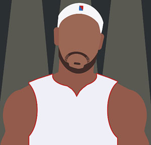 Buff black guy with white headband and jersey. 