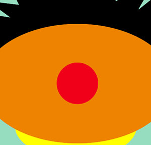 Oval orange face with red nose.