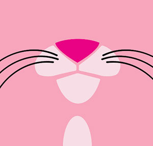 A pink background with a pink nose, black whiskers 