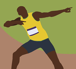 A man wearing a track uniform and making hand gestures