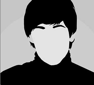 A Beatles member wearing a black turtleneck with short black hair. 