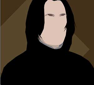 A man with long black greasy hair, pale, and a black turtleneck. 