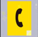 A yellow block with a black phone inside of it   The answer is: Yellow Pages 